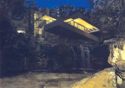 Felix de la Concha offers an impressive exhibit of paintings of one building: Fallingwater.