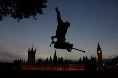 Extreme pogo athletes springing into to Braddock