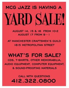 MCG Jazz news: yard sale and search for male jazz singer