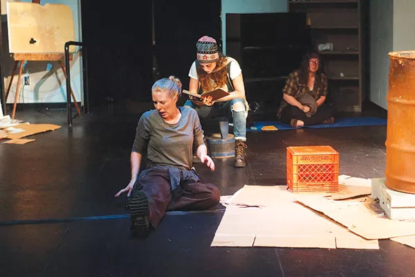 From left: Jenny Malarkey, Samantha Westervely and Lauren Connolly in Throughline Theatre's Everyman