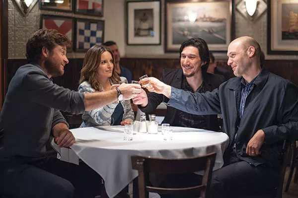 Family goes better with drinks: from left, Jason Bateman, Tina Fey, Adam Driver and Corey Stoller