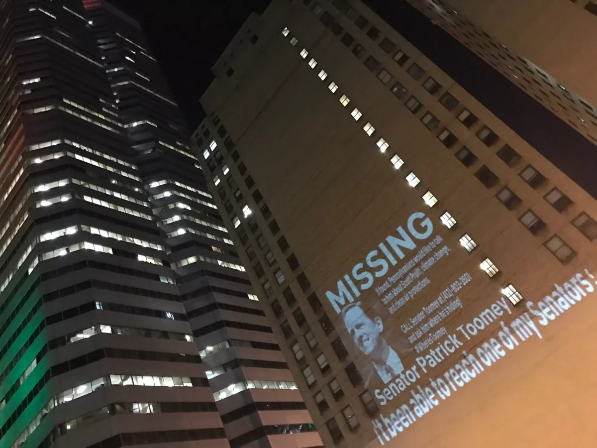 Sierra Club steps up the search for ‘missing’ Sen. Pat Toomey with downtown protest