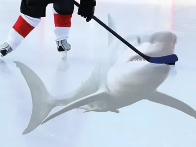 NHL hockey is fun outdoors, but hockey over a shark tank kicks it up a notch