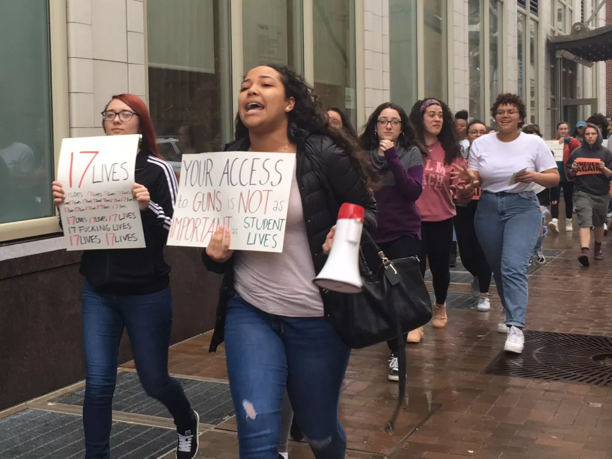High school students walk out in Downtown Pittsburgh in response to Parkland shooting