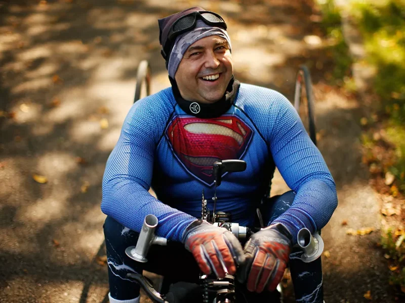 Hand-cyclist comes home to chase world record