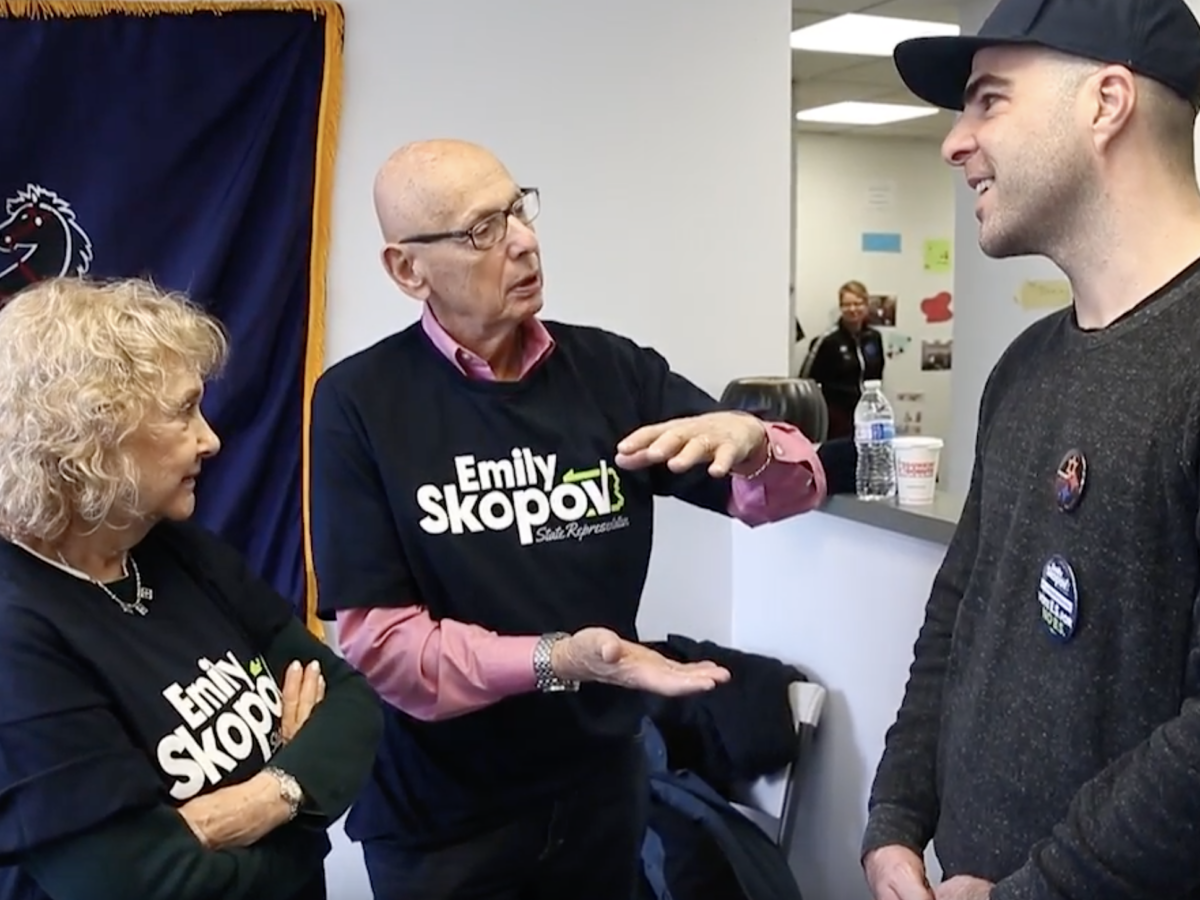 Star Trek star Zachary Quinto canvasses with Democratic state Rep. candidate Emily Skopov