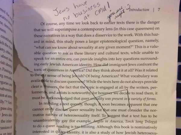 Swastikas and anti-Semitic vandalism found in book in CMU library