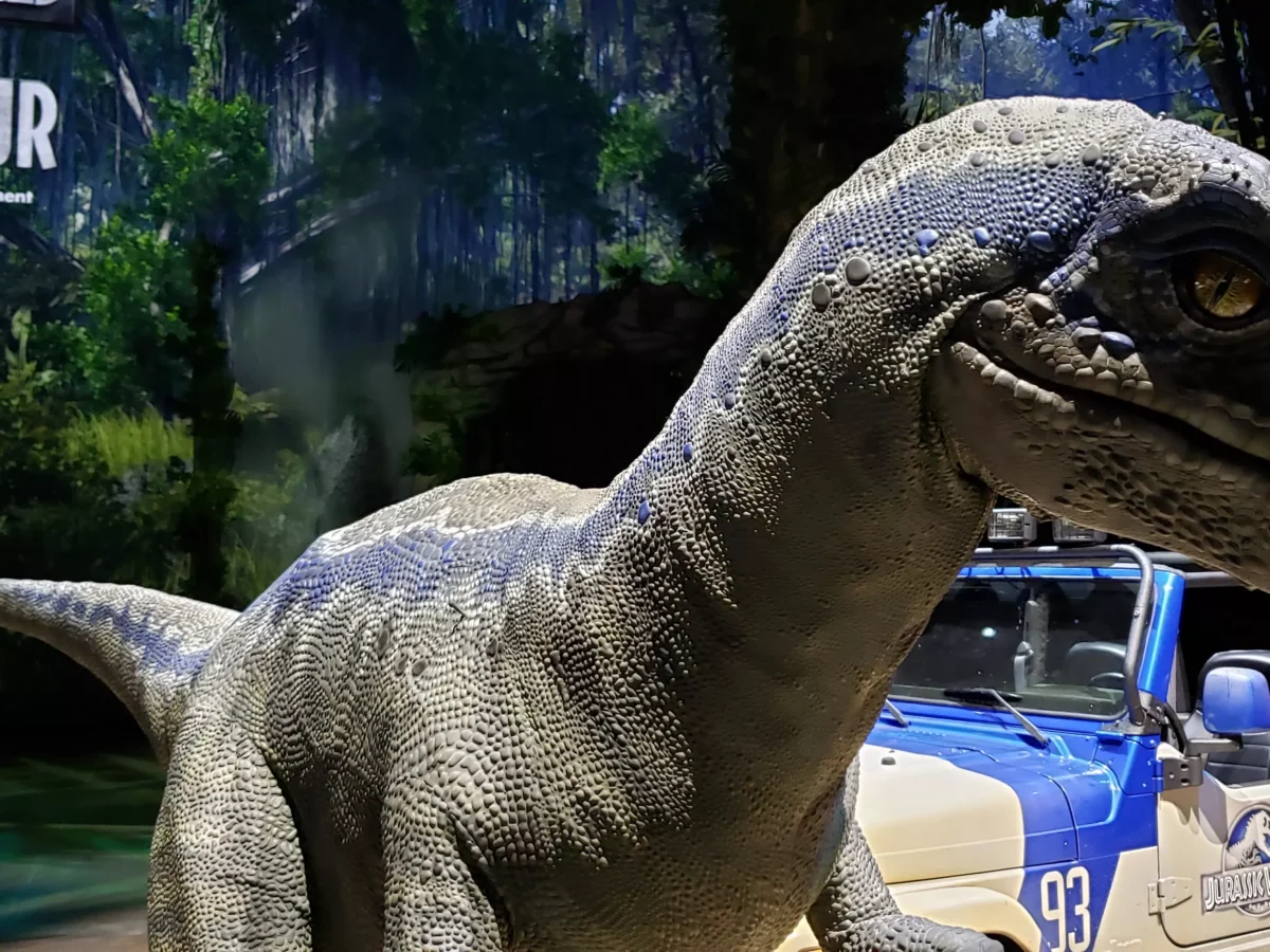 A raptor almost bit my head off, today. Well, an actor in a 140-pound dino suit almost bit my head off