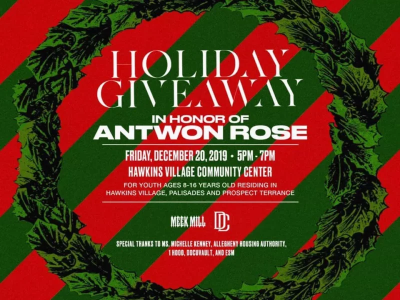 Meek Mill sponsors Holiday Giveaway at Hawkins Village Community Center in honor of Antwon Rose II