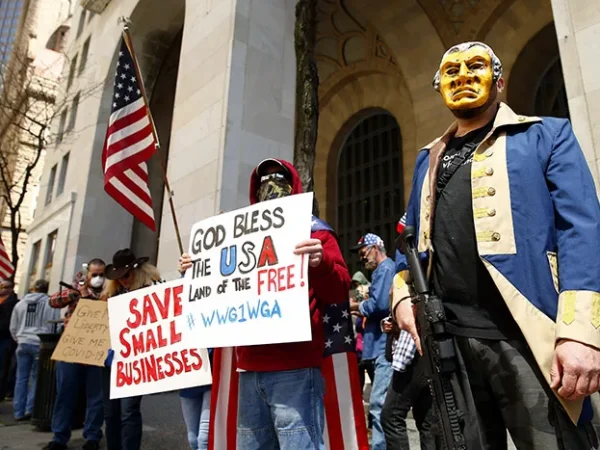 PHOTOS: About 120 protest in Downtown Pittsburgh, calling for Pennsylvania to reopen during coronavirus pandemic