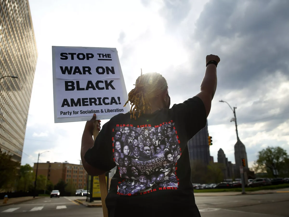 Justice For George Floyd protesters gather and march through Pittsburgh following Chauvin verdict