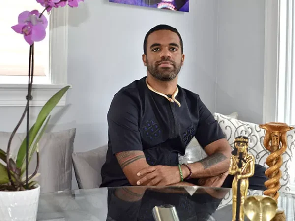 Mikael Owunna makes statement with traditional African prints, tattoos