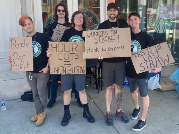 Union protests corporate obstructions at Bloomfield Starbucks