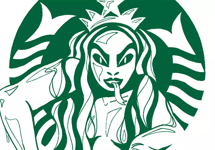 A scary version of the Starbucks logo