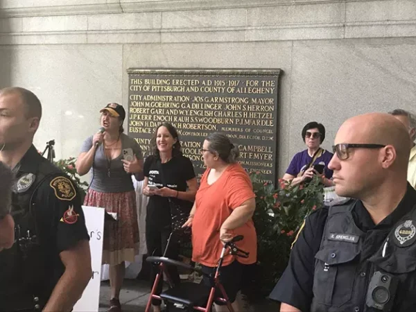 Dozens drown out anti-trans event in Downtown Pittsburgh