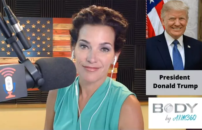 Woman stares smugly into camera, with an inset smiling photograph of a deranged man.