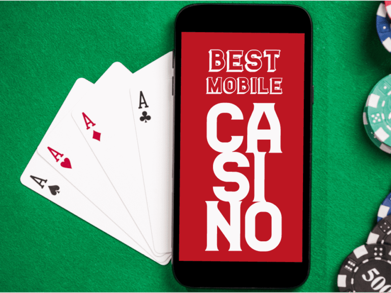 Best mobile casino text on top of a blackjack table
