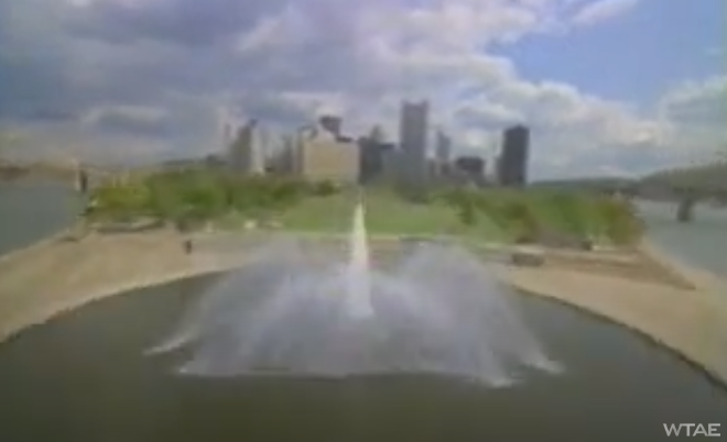 A blurry image of the Pittsburgh skyline ca. 1985.