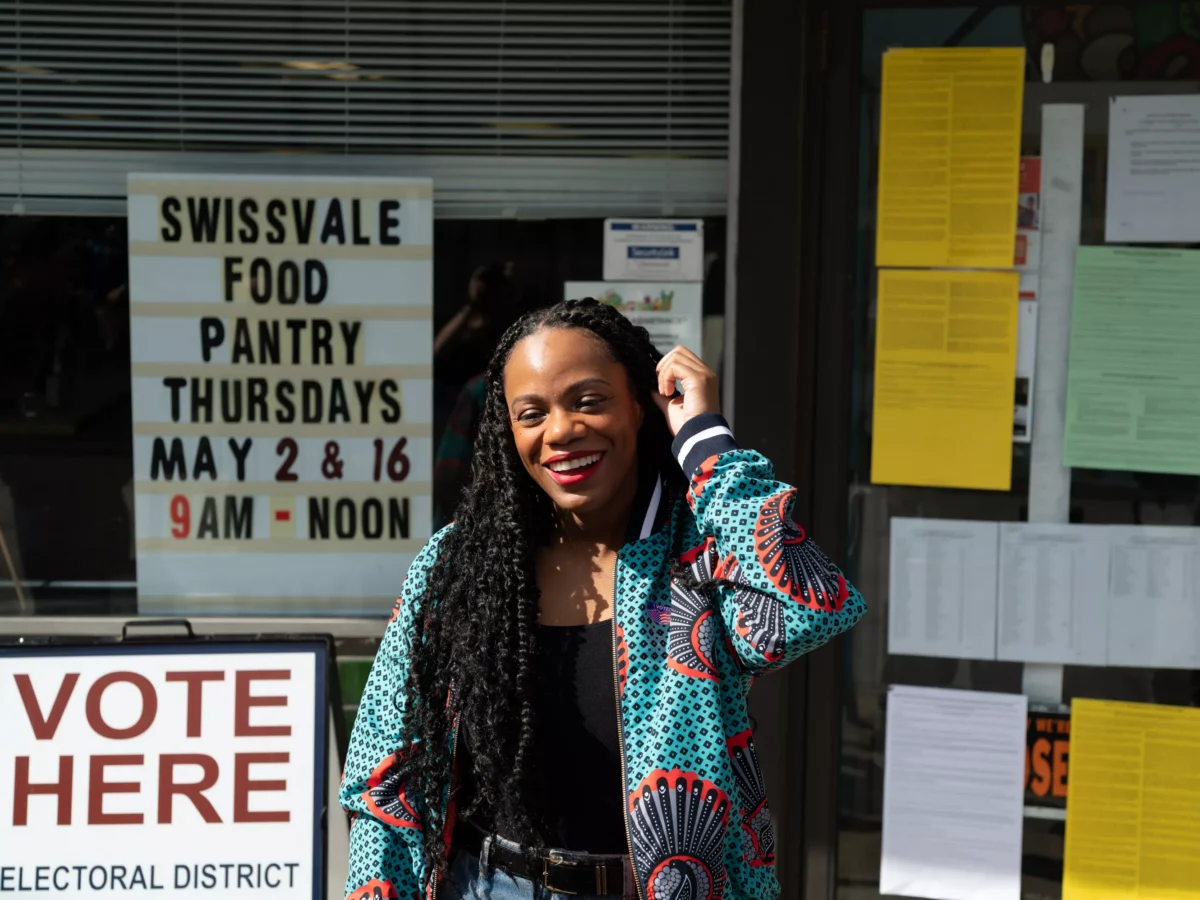 Rep. Summer Lee speaks at the Swissvale Food Pantry