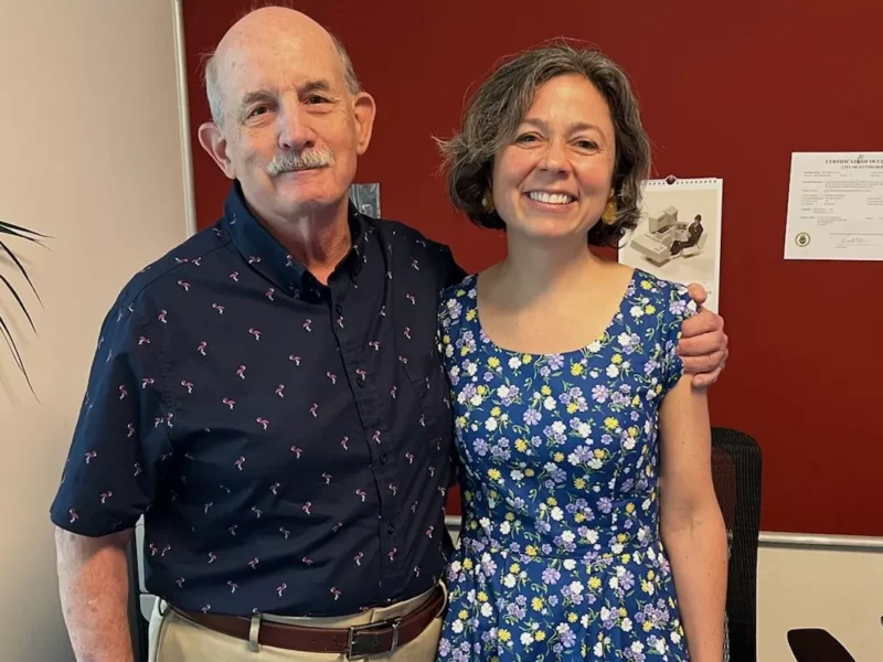 An older white man and a middle-aged white woman