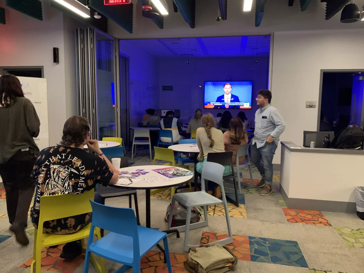 At a V.P. debate party, Point Park students say they’re engaged but want more options