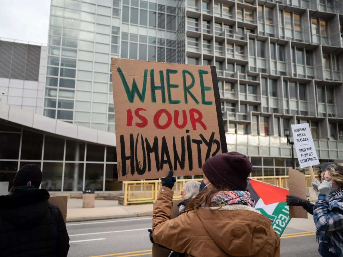 Pro-Palestine group protests a local company’s role in making “killing machines”