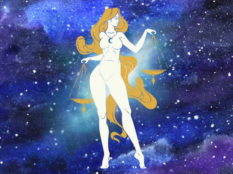 A feminine representation of Libra with her scales