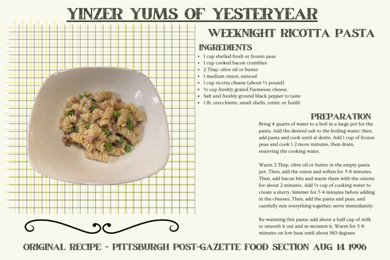 YYY recipe card: weeknight ricotta pasta