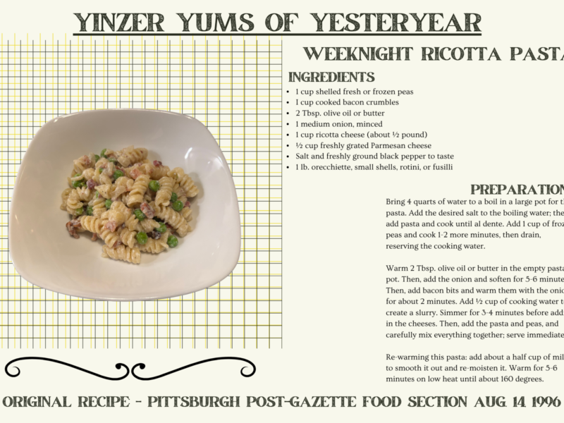 YYY recipe card: weeknight ricotta pasta